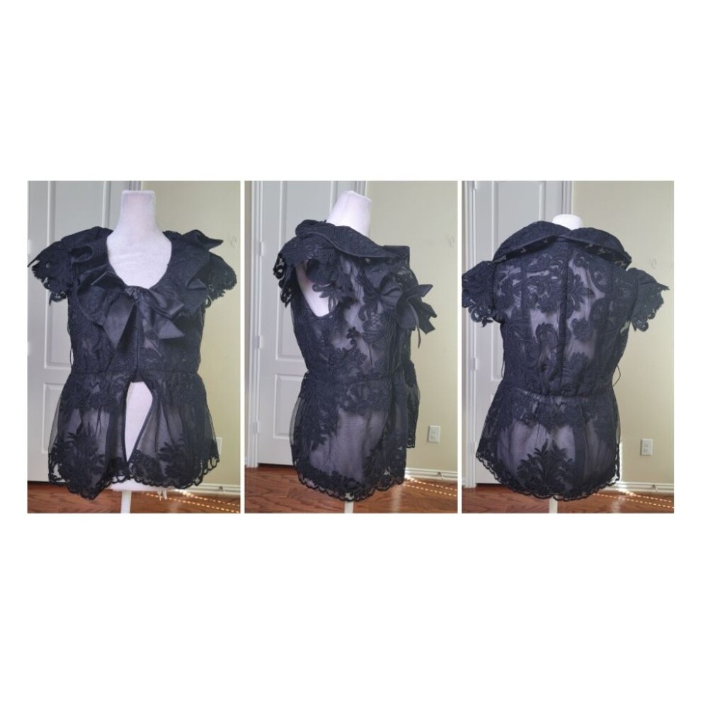 Jackie Rogers Lace Top Black Women 6 Vintage Floral Sheer Coquette Retro Goth